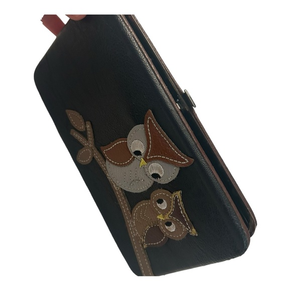 Vintage Women’s Brown Slim Bi Fold Wallet With Owl Embroidery & Push Metal Lock - Picture 5 of 5